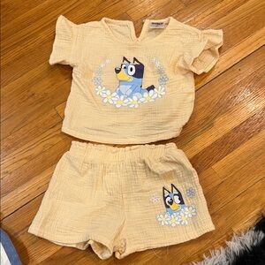 Kids Matching Set with Cartoon Print - Cream